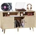 thumbnail image 3 of Wirrytor Rattan Record Player Stand, Wood Storage Table Turntable Stand, Audio Cabinet with 2 Rattan Doors with Vinyl Storage - Natural, 3 of 10