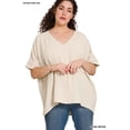 thumbnail image 2 of Zenana Women's V Neck Woven Airflow Dolman Short Sleeve Hi-Low Blouse Top, 2 of 2
