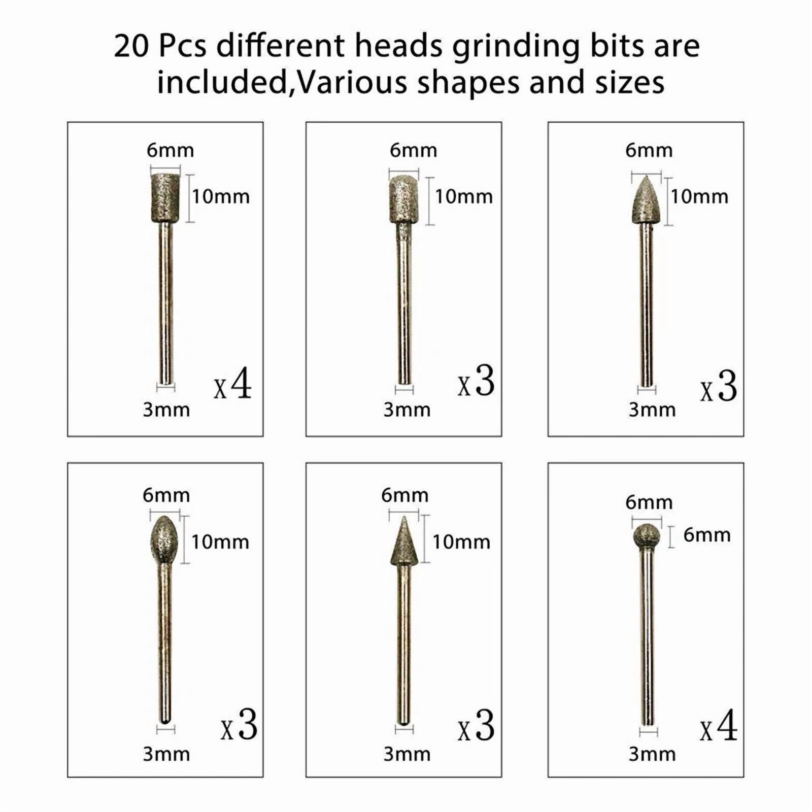 20Pcs Diamond Burr Set Drill Bits Mini Drill For Dremel Rotary Tool Accessories