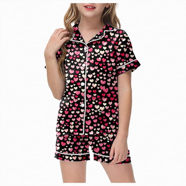 Gubotare Pyjama pour Enfants Ensemble Pyjamas pour Enfants Pyjamas pour Filles Manches Courtes Col Ras du Cou Haut de Nuit Pyjama pour Fille 2T 3T (Rose Vif,2-3 Ans)