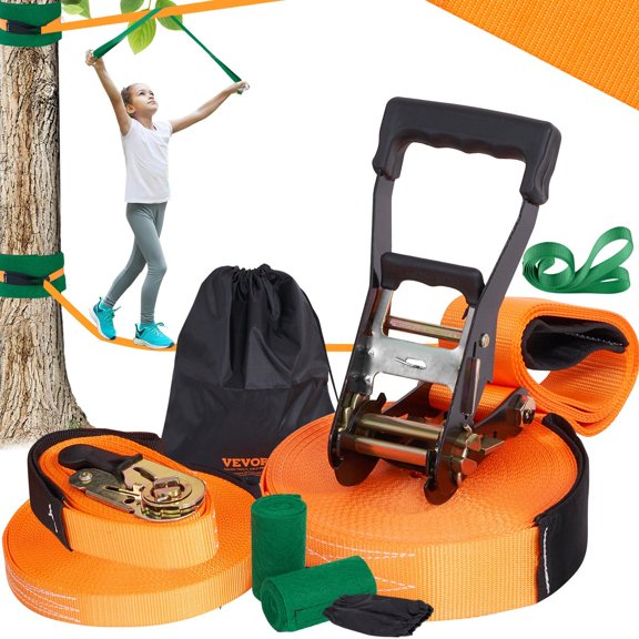 Slackline Kit 60ft Training Line Backyard Slackline Equipment Easy Setup Tightrope for Kids Adults Complete Set with Tree Protectors Arm Trainer Carry Bag Instructions