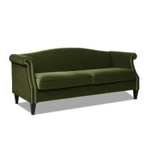 Elaine Camel Back Sofa Nailhead Accents, Olive Green