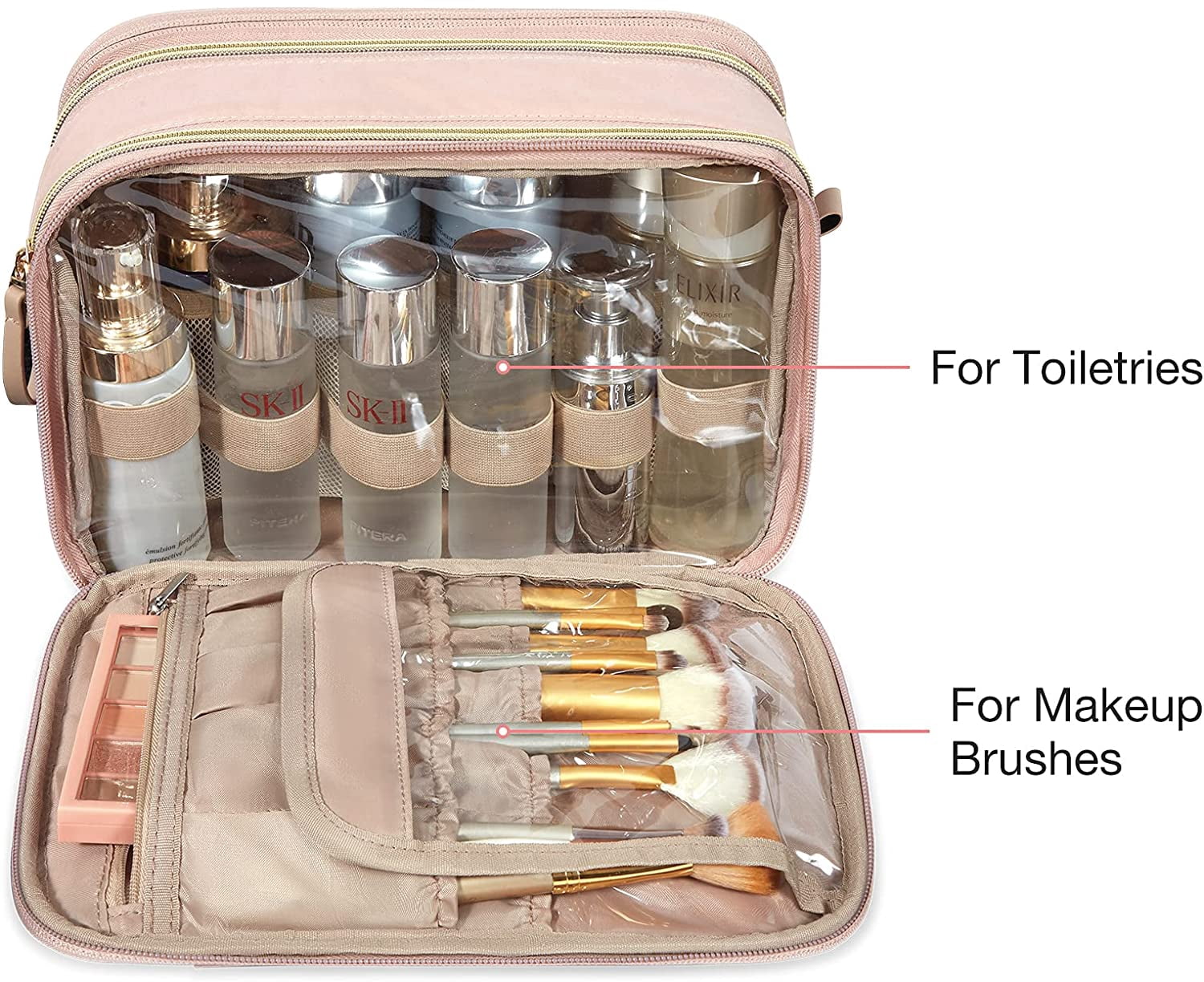 Large Toiletry Bag, Travel Makeup Organizer, Water-resistant Makeup Cosmetic Bag Door Room Essentials Travel Bag for Accessories, Shampoo, Full Sized Container, Toiletries (Black, Large)