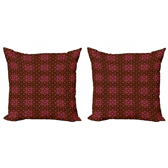 Ambesonne Damask Throw Pillow Cover 2 Pack, Abstract Victorian Style, 18", Orange Magenta Black