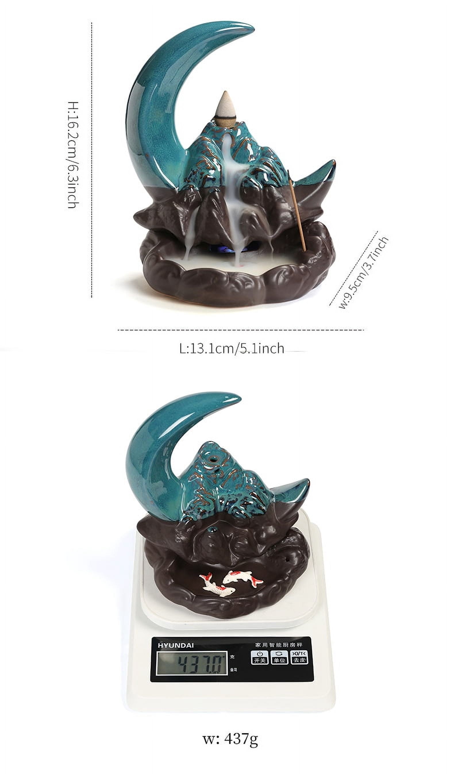 Backflow Incense Holder, Ceramic Handmade Incense Waterfall Burner for Sticks, Cones, Creative Moon Incense Burner Aromatherapy Ornament Home Decor