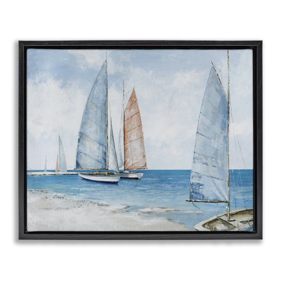 Stupell Industries Coastal Coastal Sailboat Fleet Black Floating Frame Canvas Art, 21 x 17, by Max Maxx