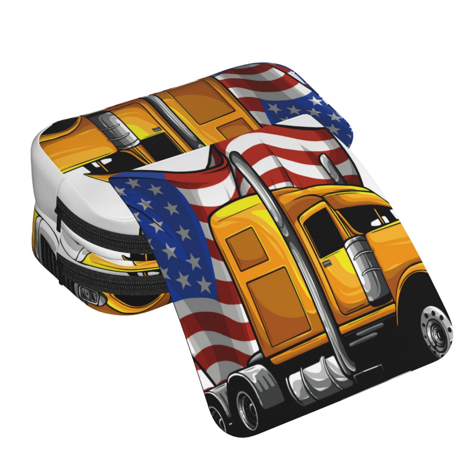 Rateoe American Truck Pattern Double Clamshell Pen Case, Storage Organizer with Two Zipper Compartments– Holds Up to 50 Pencils & Pens