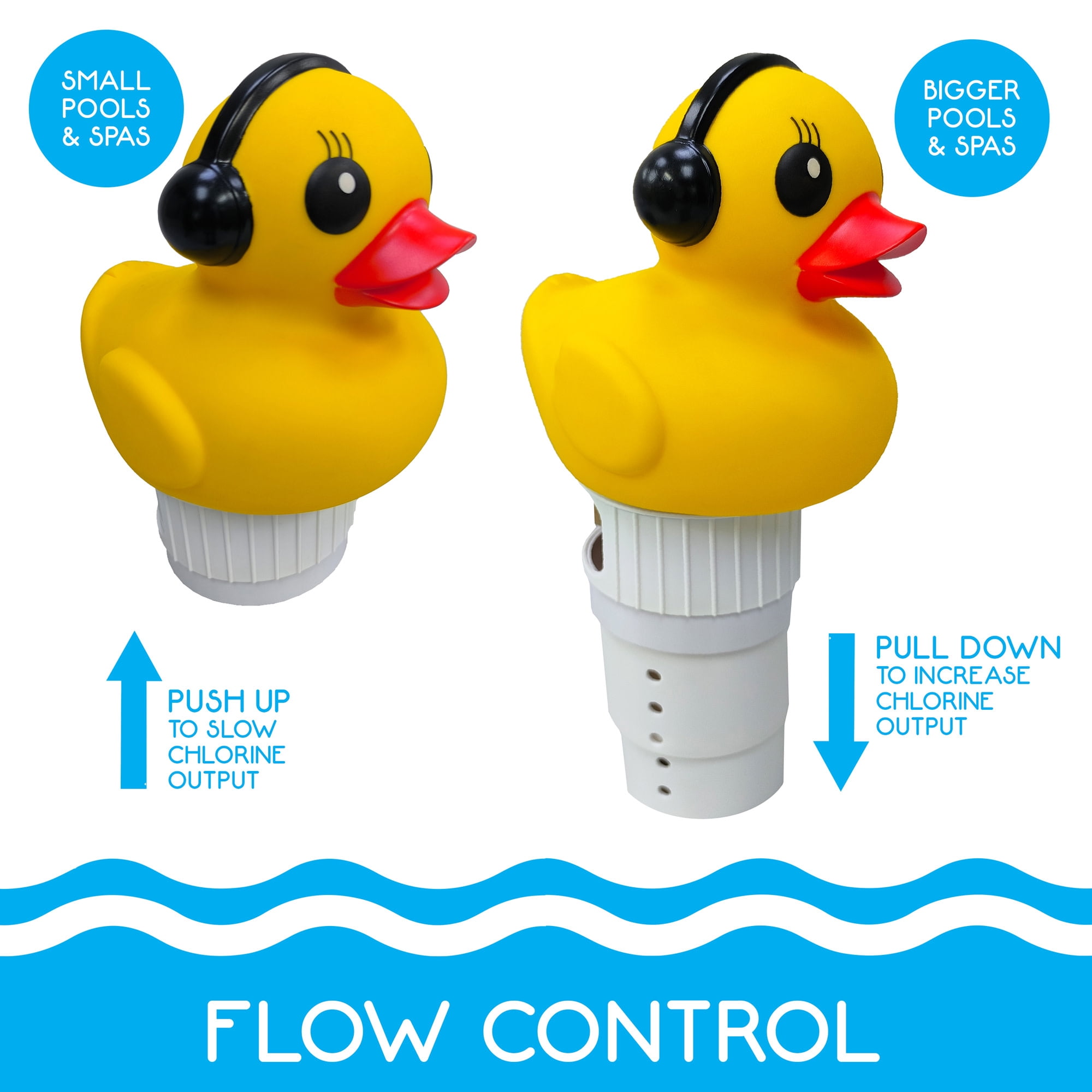 RIPPLE: Duck Pool Chlorinator - Large- Holds 6 Chlorine 3" Tabs, Flow Control For Small-Large Pools & Spas, Water Accessory, Floats-Tips When Empty