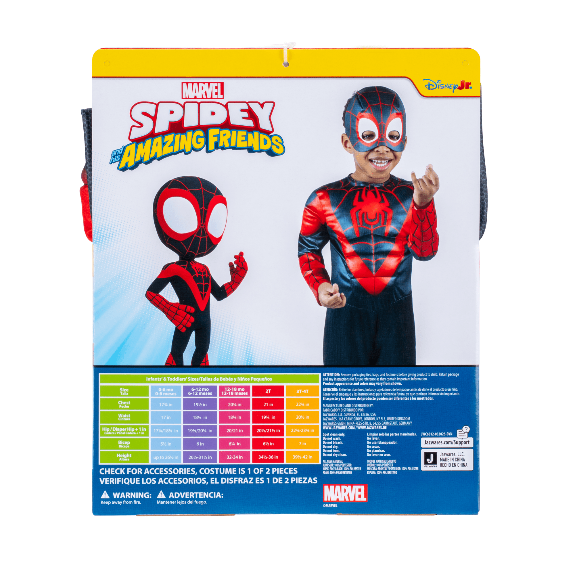 Marvel Miles Morales Halloween Costume for Toddler, Size 3-4T, by Jazwares