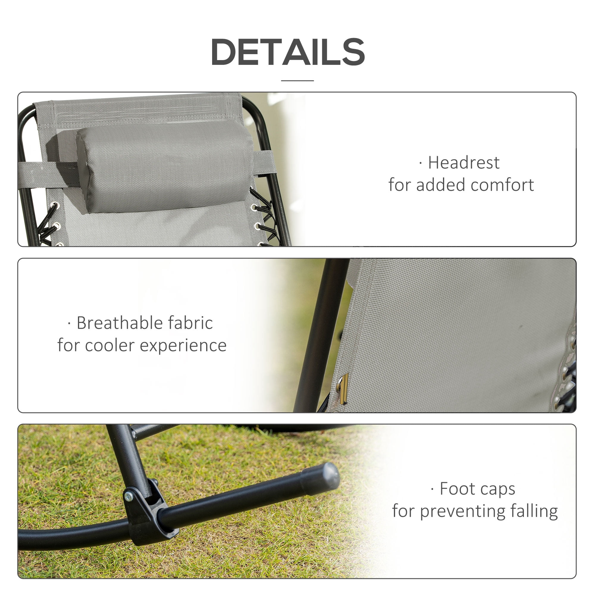 2 Piece Outdoor Rocking Chair Set, Patio Folding Lawn Rocker Set with Headrests for Yard, Patio, Deck, Backyard, Gray