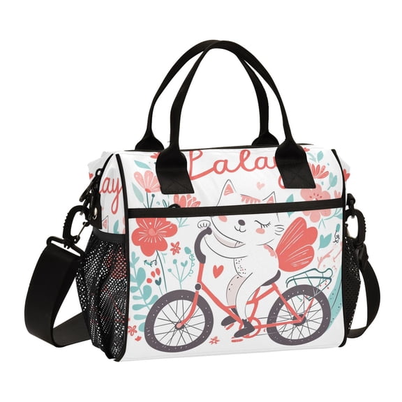 Cat Flowers Bike Cooler Bag Lunch Bag Soft Cooler Cooling Tote Insulated Lunch Box for Adult Men Women
