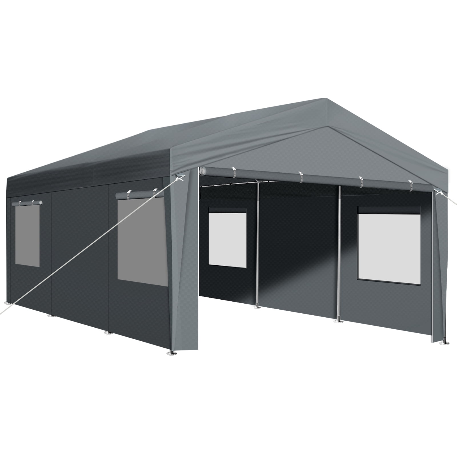 10x20FT Grey Carport Canopy - Heavy-Duty Steel Frame & UV-Resistant PE Cover for Driveways, Gardens, Outdoor Events, Vehicle Protection