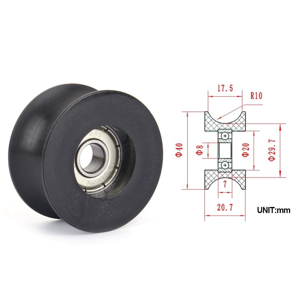 4 Poulies Rainure En U Nylon - 5x25.5x8.5mm - Guide Portes, Fenêtres, Tiroirs - Capacité 59kg