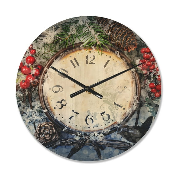 Designart 'Christmas Atmosphere Over Clock' Rustic Wood Wall Clock