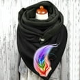 thumbnail image 2 of Women Color Feather Print Cotton Winter Warm Button Up Scarf, 2 of 3