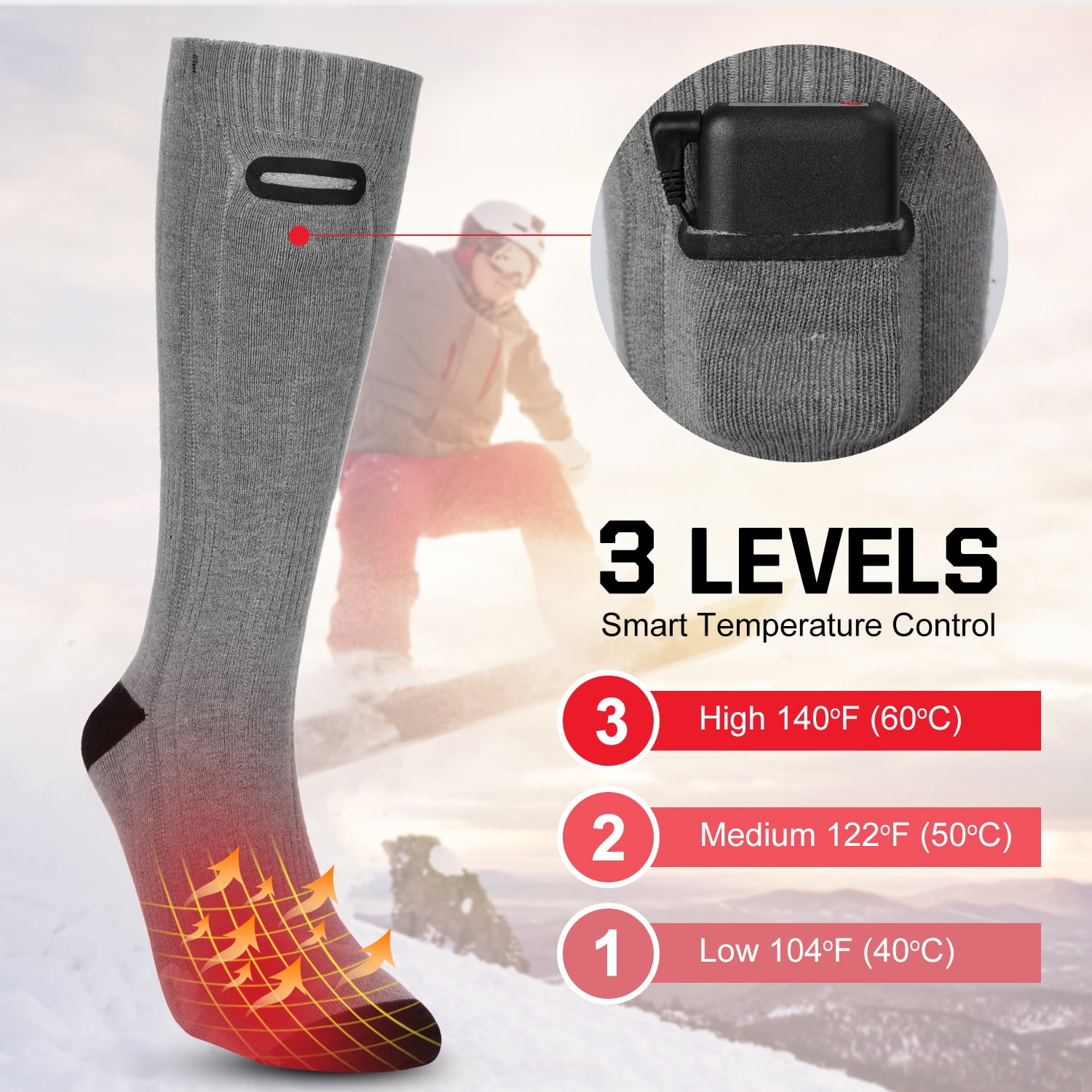 Battery Heated Hot Boot Socks Feet Warmer Electric Heater Cotton Winter Socks A+ 