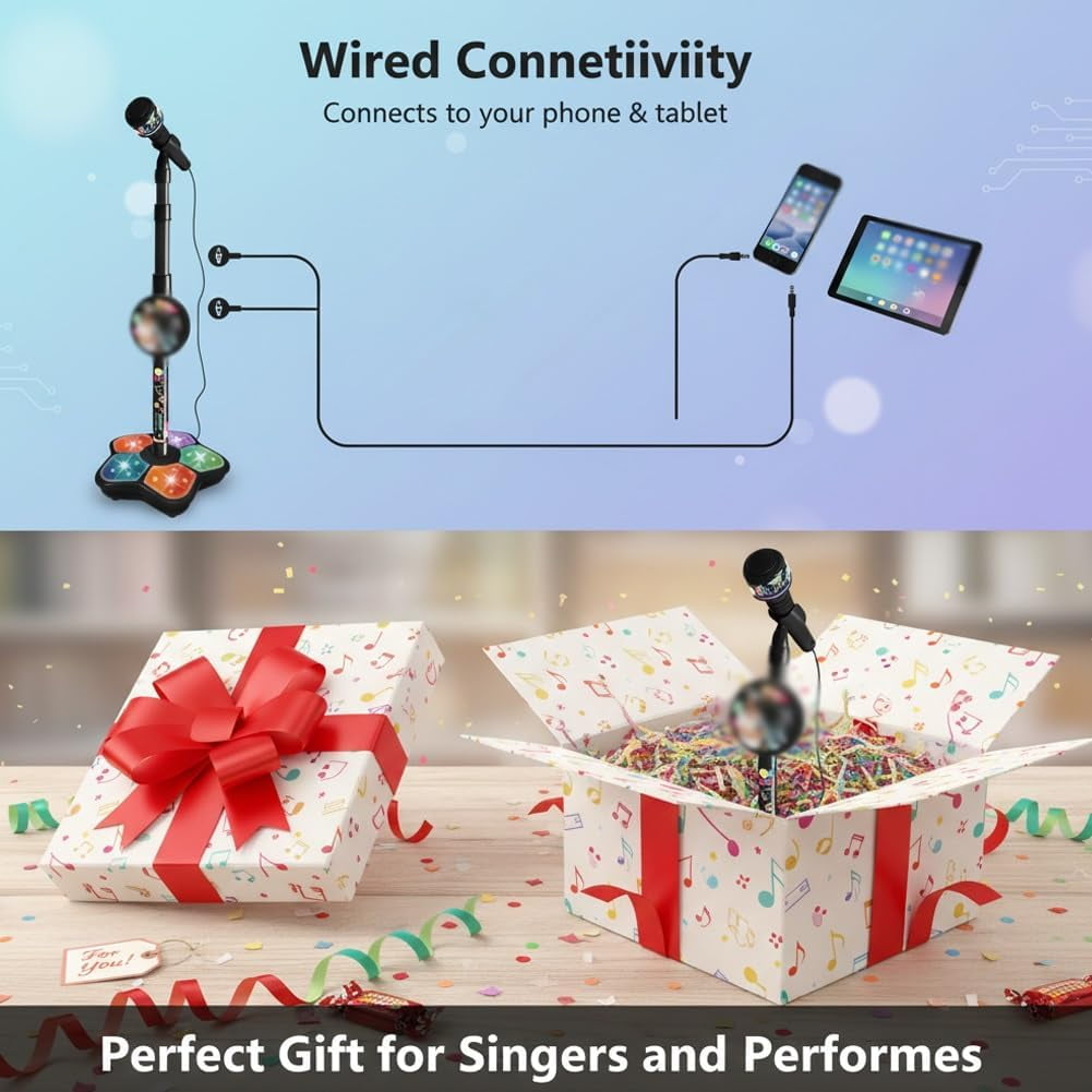 The All-in-One Microphone Toy That Makes Every Day a Concert, 2026 New Karaoke Microphone Toy with Adjustable Stand and LED Lights, Christmas Birthday Gifts for Little Singers