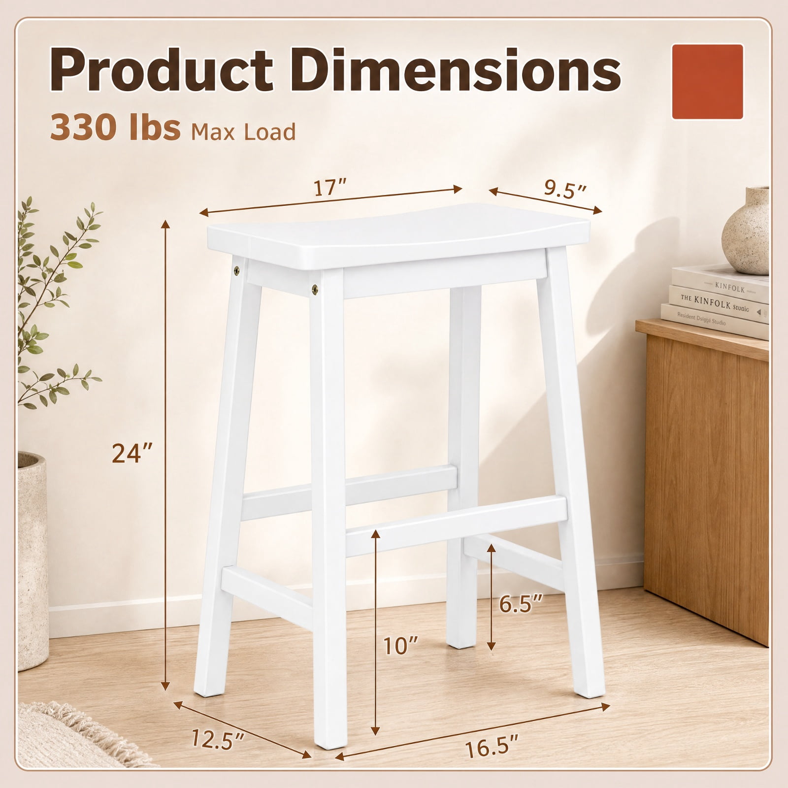 Furnibear Set of 2 Saddle Seat Counter Height Stools with Curved Seat and Footrests