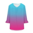 thumbnail image 4 of Tmtolofot Womens Solid Color Tops Casual V Neck Cotton T-Shirts Women's Ruffle Sleeves Pleated Top Female Loose Fitted Lightweight Ombre Tees Shirt,1_Hot Pink,5X-Large, 4 of 4