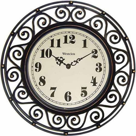 12" Wrought Iron Style Round Wall Clock Black/Bronze-Westclox: Vintage Design, Quartz Movement, Indoor Use