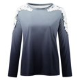 thumbnail image 4 of Plus Size Tops for Women Long Sleeve Lace Cutout Tee Shirts Crewneck Pullover Casual Slim Fitness Blouse Dark Blue XL, 4 of 5
