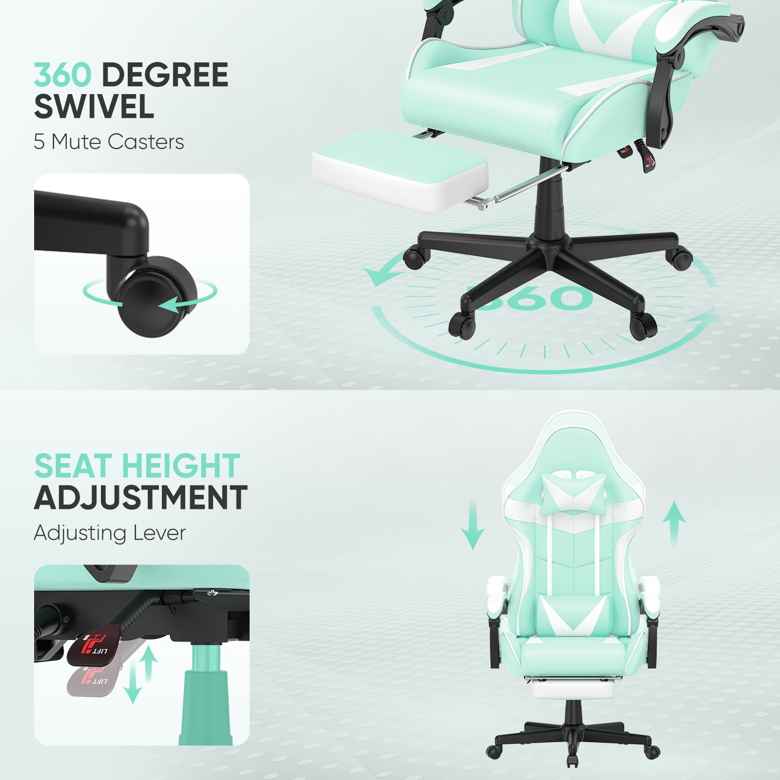 SOONTRANS Purple Gaming Chair with Footrest, Lovely Cute Bunny Ear Game Gamer Computer Chair with Massage Lumbar Support Headrest, Kawaii Desk Chair Chairs for Granddaughter,Sister,Girlfriend