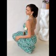 thumbnail image 4 of Vestido Maxi Floral de Verano para Mujer, Escote Cuadrado, Fruncida, Ajustado, Vestido Formal para Invitadas de Boda. Verde M, 4 of 10