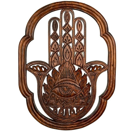 20 Hand Carved Nautical Decor (Hamsa Fatima Wood Rustic Hand Carved Large Wall Mounted Hanging Wooden Texture Art Sculpture Accents Textured Decorataive Boho Sign Home)