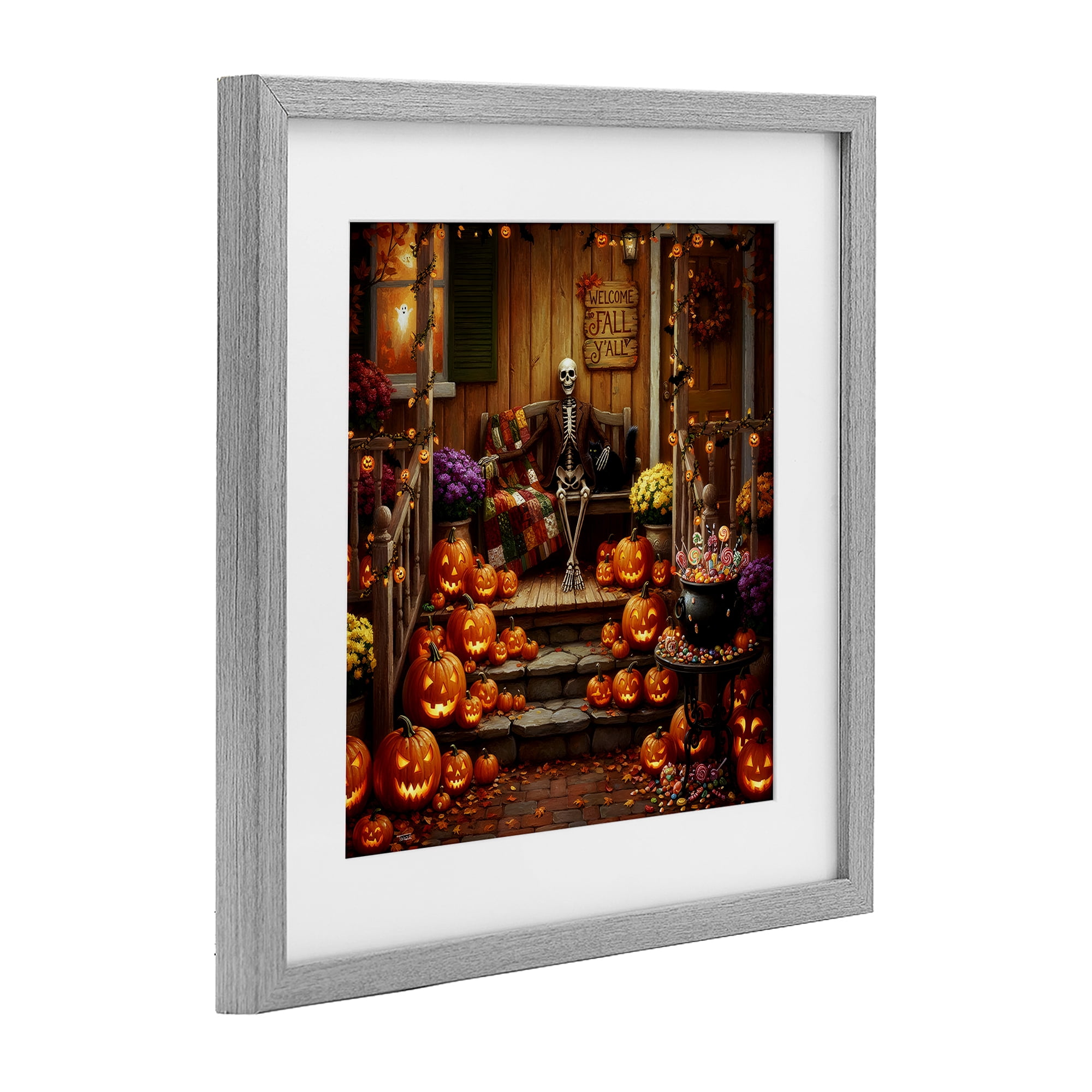 Stupell Industries Welcome To Fall Skeleton Porch Gray Framed Print Under Glass, design by Tabz Jones