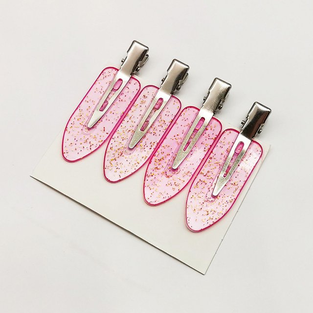 8 pinzas para el cabello sin curvas con caja de almacenamiento, pinzas para el cabello de metal sin curvas para maquillaje y peinado de niñas/mujeres (rosa, blanco) JM