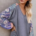 thumbnail image 2 of Blusa de mujer con estampado de empalme, manga larga, cuello en V, ajuste holgado, jersey informal para mujer, Top para trabajo, citas, viajes, 2 of 6