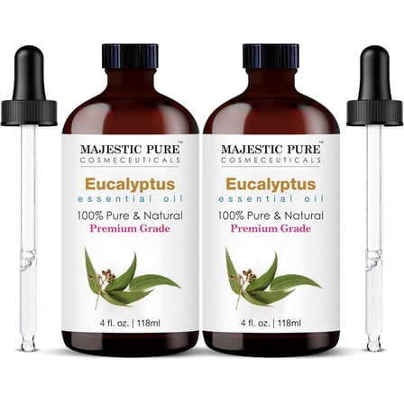 Majestic Pure Eucalyptus Essential Oil with Glass Dropper - 4 Fl Oz Pack of 2-100% Pure and Natural Eucalyptus Oil - Premium Grade Essential Oils for Diffuser, Aromatherapy, Soap and Candle Making