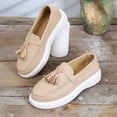 thumbnail image 4 of SYMOID Womens Khaki Vintage Tassel Platform Loafers - Soft Flock Slip-on Comfortable Plus Size (36-43) Casual Shoes for Daily Office & Campus Wear,Size 43, 4 of 9