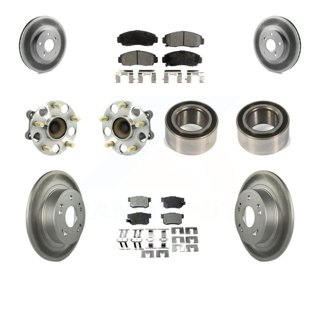 Transit Auto - Front Rear Wheel Hub Bearings Assembly Coated Disc Brake Rotors And Ceramic Pads Kit (10Pc) For 2006-2007 Honda Accord Hybrid with FULL HYBRID EV-GAS (FHEV) engine With 11.8 Diameter Rotor KBB-124846