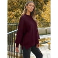 thumbnail image 5 of SMZ Women's Oversized Batwing Sweaters 2024 Fall Outfits Crewneck Ribbed Knit Side Slit Trendy Pullover Tops, 5 of 7