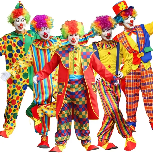 Disfraz de payaso de circo divertido para adultos, para fiestas, para hombres y mujeres, para fiestas de Navidad, actuaciones en el escenario, vestido de broma sin peluca