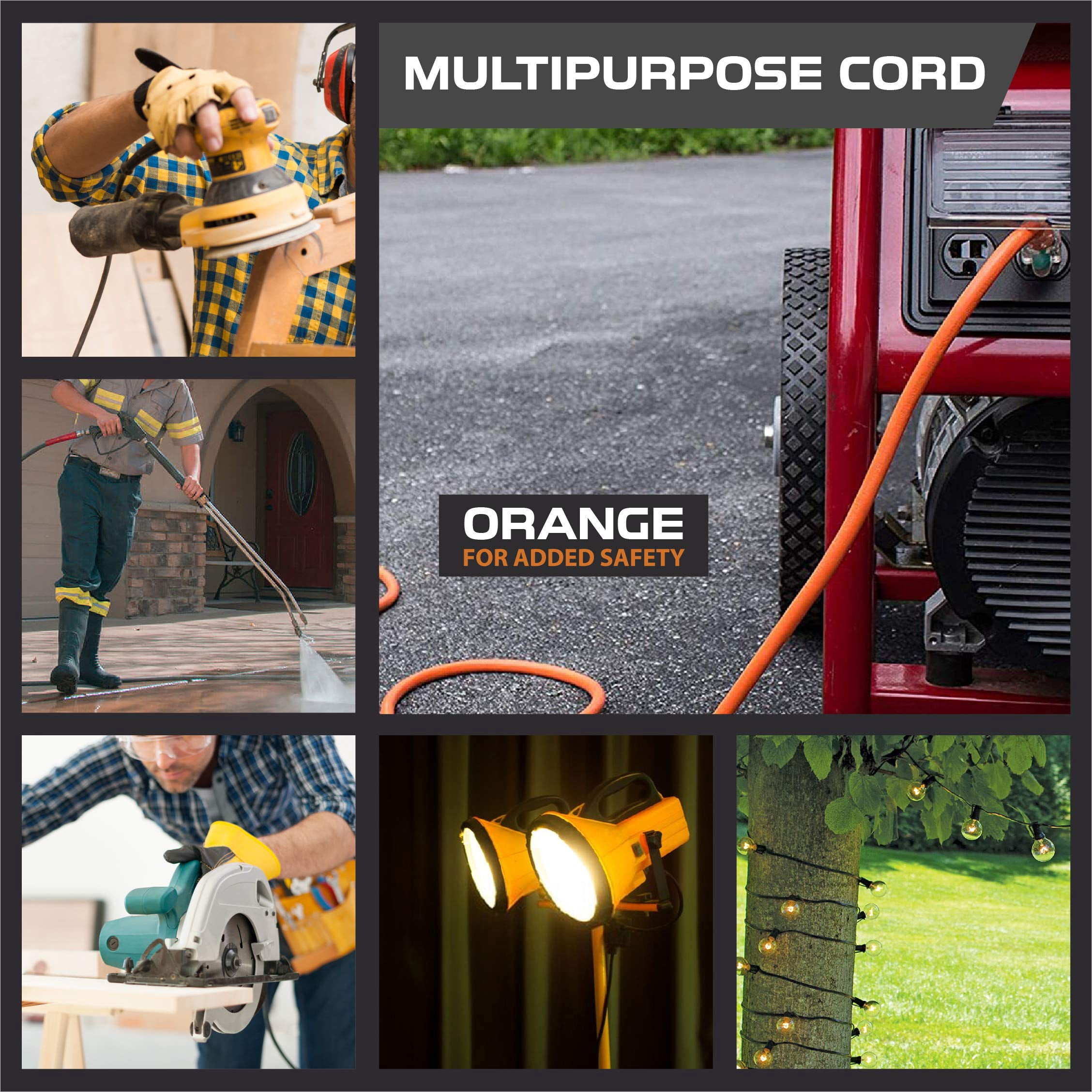 Iron Forge Cable 12 Gauge Extension Cord 10 ft, 12/3 SJTW 10 Foot Heavy Duty Extension Cord Outdoor 3 Prong, Weatherproof Orange Power Cable 15 Amp, Great for Major Appliances