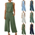thumbnail image 2 of Yuanlook Casual Cotton Linen Tank Top and Culottes Set Women's Elastic Waist Wide Leg Pants Suit, 2 of 8