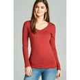 thumbnail image 2 of Emmalise Women's Casual Basic V-Neck Tshirt Long Sleeves Tee Top - Rust, S, 2 of 2