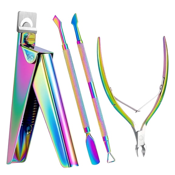 MelodySusie 4pcs Nail Clippers Set with Cuticle Trimmer and Dual-Ended Pusher, Stainless Steel Acrylic Nail Cutter Set