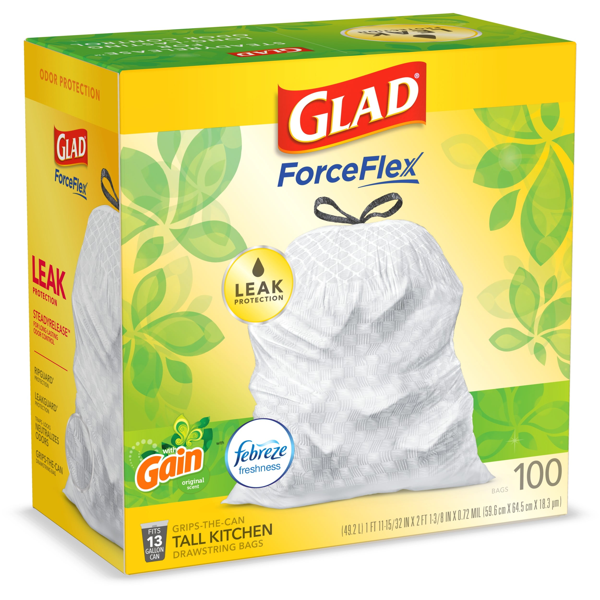 Glad ForceFlex Tall Kitchen Trash Bags, 13 Gallon, 120 Bags (Gain Original  Scent, Febreze Freshness) - AliExpress