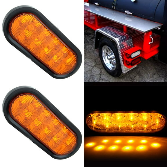 Scitoo Set of 2 Amber LED 6" Oval Oblong Surface Mount 10 LED Stop Turn Tail Light Trailer Truck