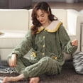 thumbnail image 5 of Women 2 Piece Warm Fleece Thick Pajamas Set Long Sleeve Lapel Button Tops with Pocket Pants Winter Loungewear Homewear, 5 of 7