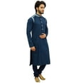 thumbnail image 3 of Atasi Men's Designer Ethnic Navy Blue Cotton Kurta Pyjama Set Long Shirt-Medium, 3 of 7