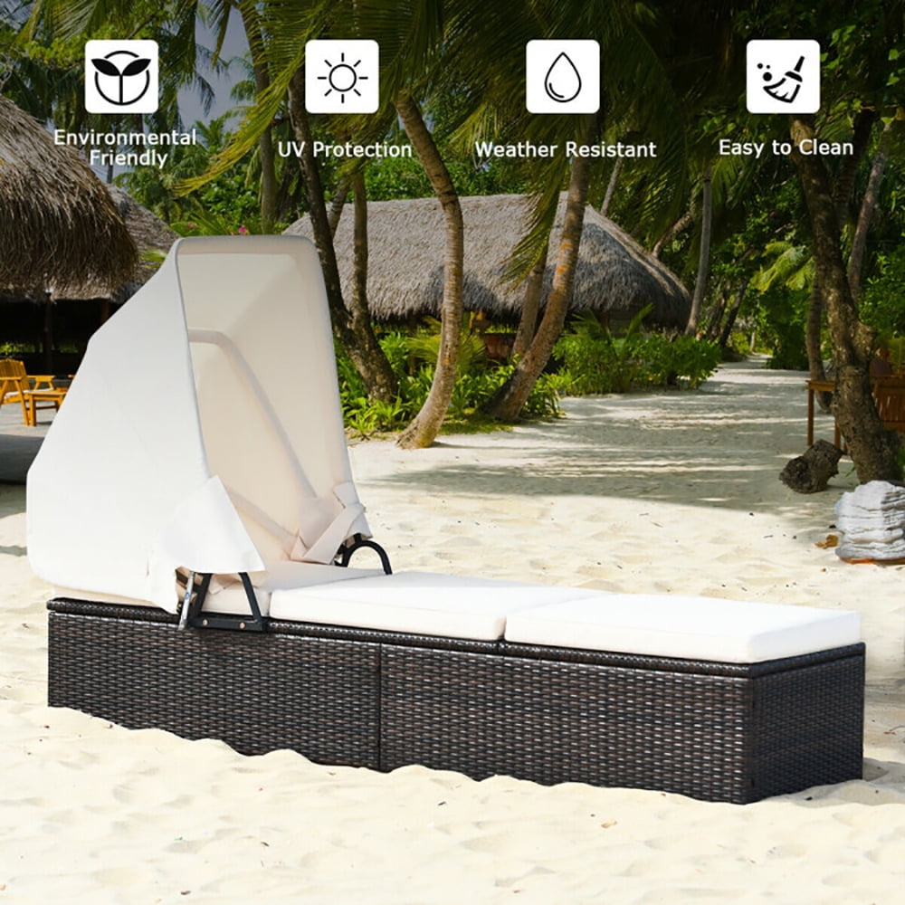Aimee Lii Chaise Cushioned Top Canopy Patio Rattan Lounge Chair with Tea Table, Patio Loungers Aimee Lii Chaise Cushioned Top Canopy Patio Rattan Lounge Chair with Tea Table, Patio Loungers