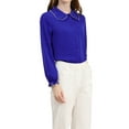 thumbnail image 6 of MODA NOVA Juniors Sweet Ruffle Peter Pan Collar Button up Work Shirts Blue S, 6 of 7