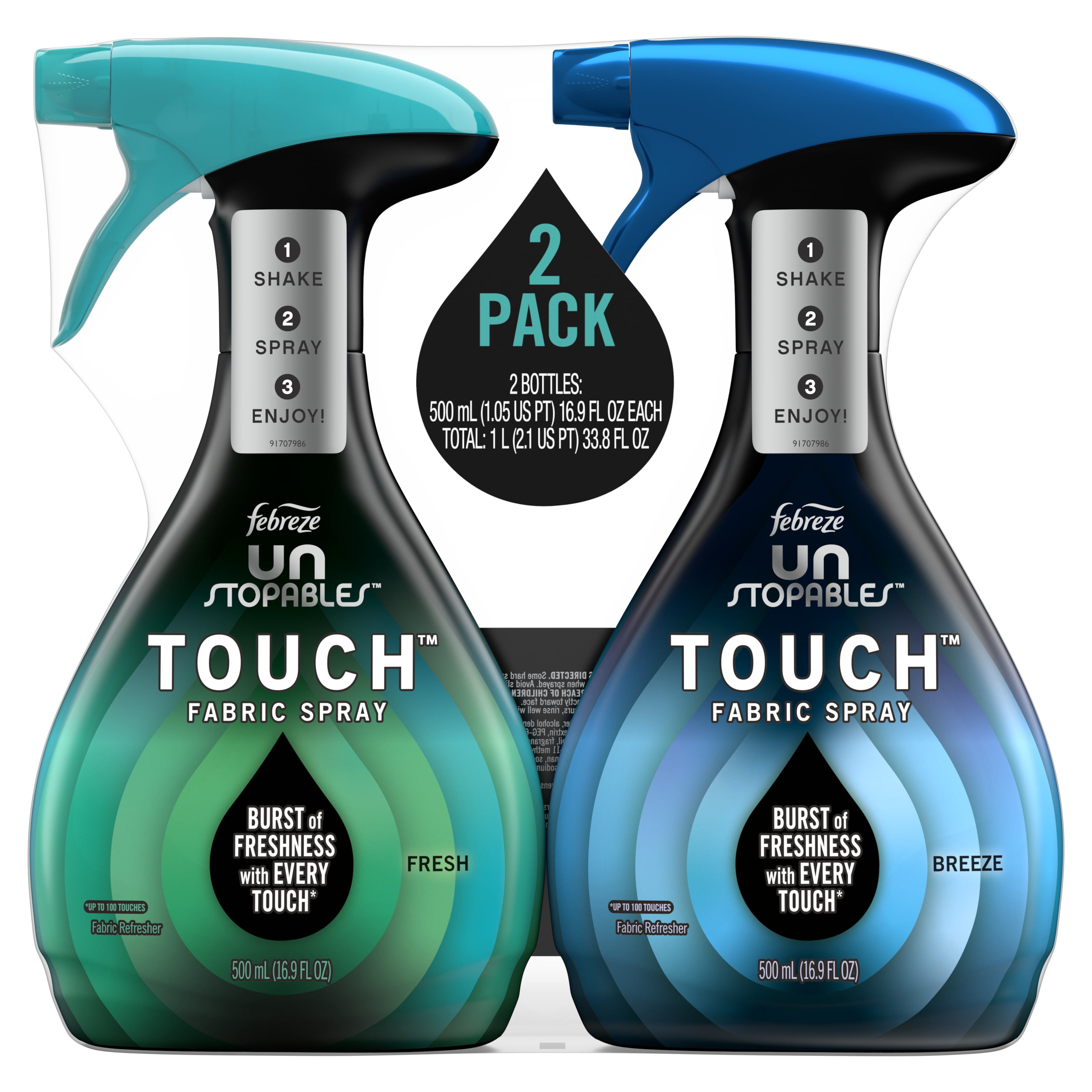 Febreze Unstopables Touch Fabric Spray and Odor Fighter, Fresh & Breeze, 16.9 oz, Pack of 2