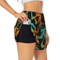 thumbnail image 2 of Bixox Women's Palm Trees pattern 2 in 1 Running Shorts - Lightweight Athletic Workout Gym Yoga Shorts Liner with Pockets - Small, 2 of 7