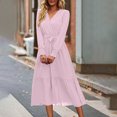 thumbnail image 6 of JNGSA Womens Holiday Dress, Womens 2023 Fall Wedding Guest Dress V Neck Long Sleeve Tie Waist Dress Long Maxi Dress, 6 of 7