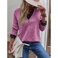 thumbnail image 3 of Suéter transpirable de otoño-invierno para la oficina y las citas, rosa brillante, talla M, cuello en V, manga larga, prendas de punto, 3 of 7